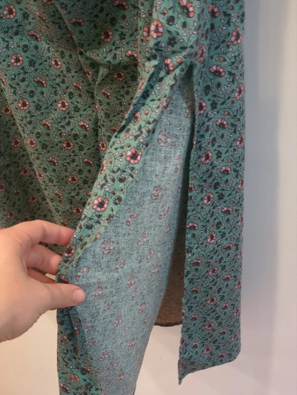 Boho Cottage Girly Flirty Romantic Marine Layer Teal Pink Floral Midi Skirt (14)